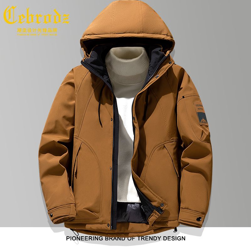 法国Cebrodz男士商务通勤羽绒服厚款防风连帽中年外套潮冬季新款