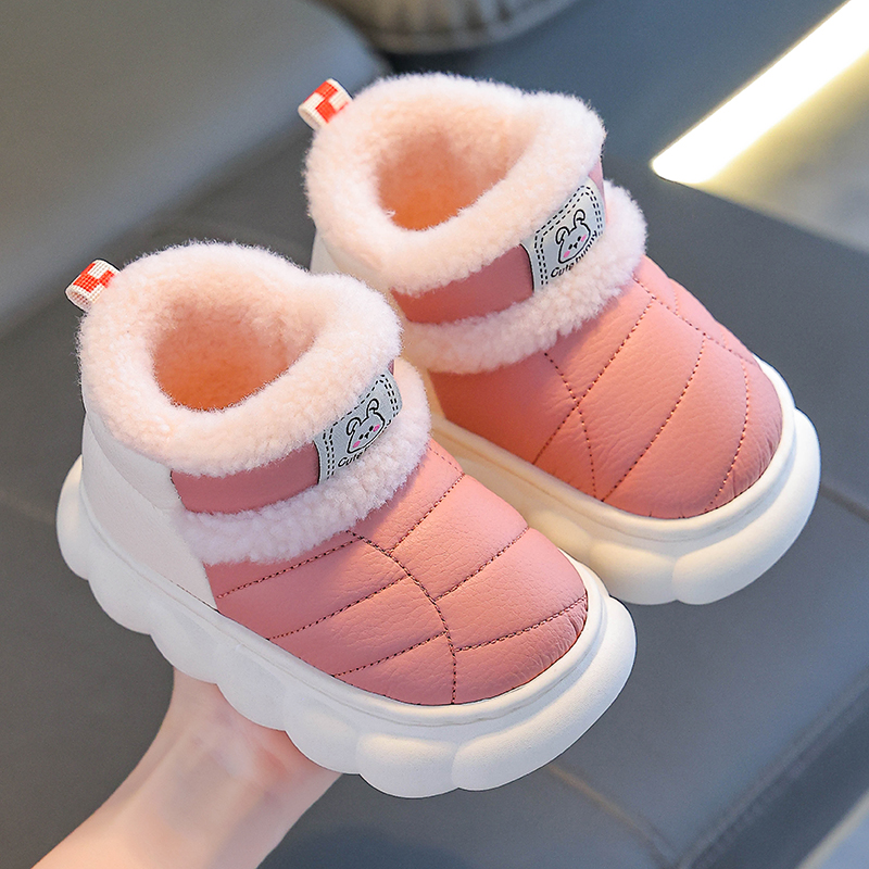 2025新款冬季儿童包跟棉鞋男女童保暖加绒毛毛PU防水中小童宝宝鞋