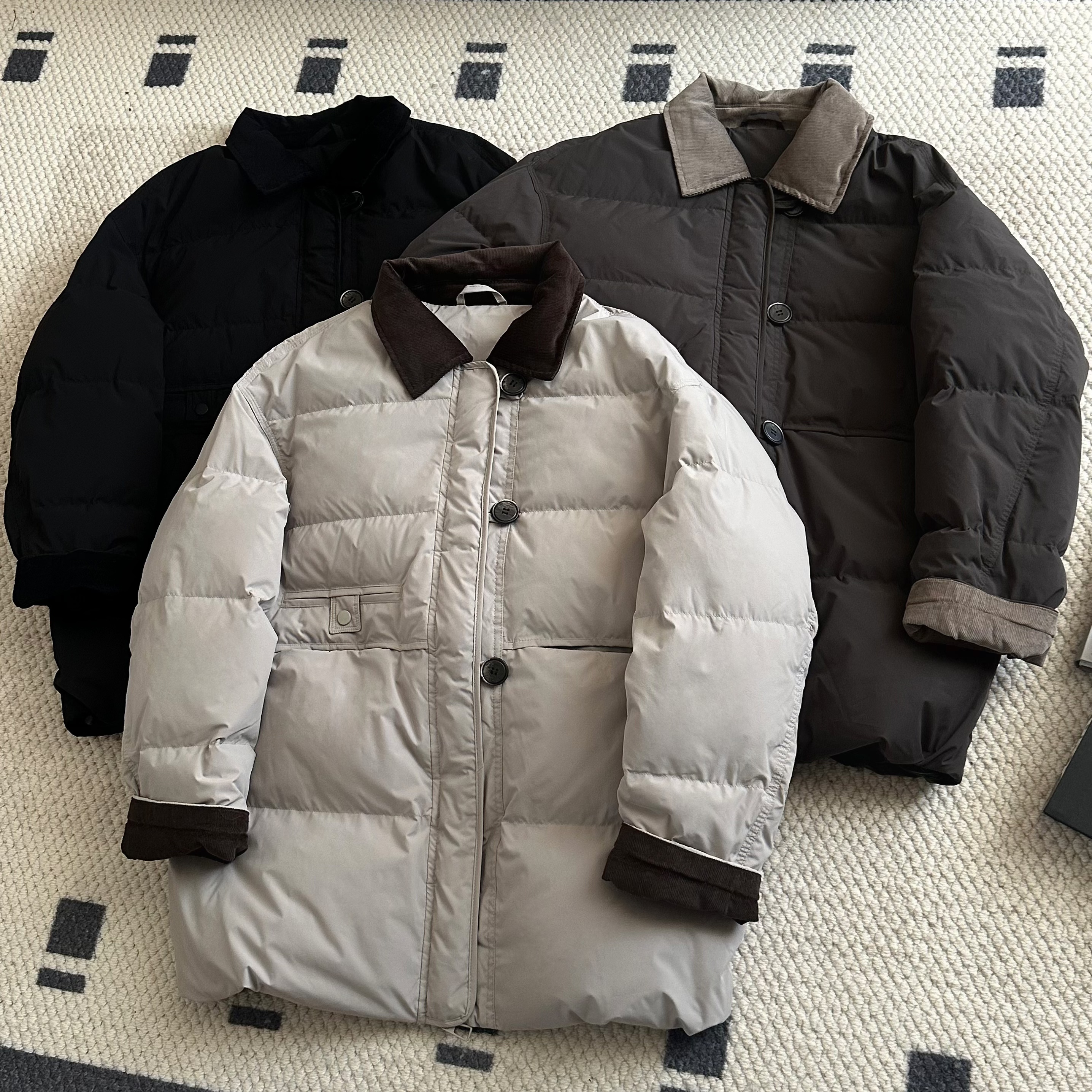 【米可家】撞色翻领一手长新国标90白鸭绒羽绒服外套85666