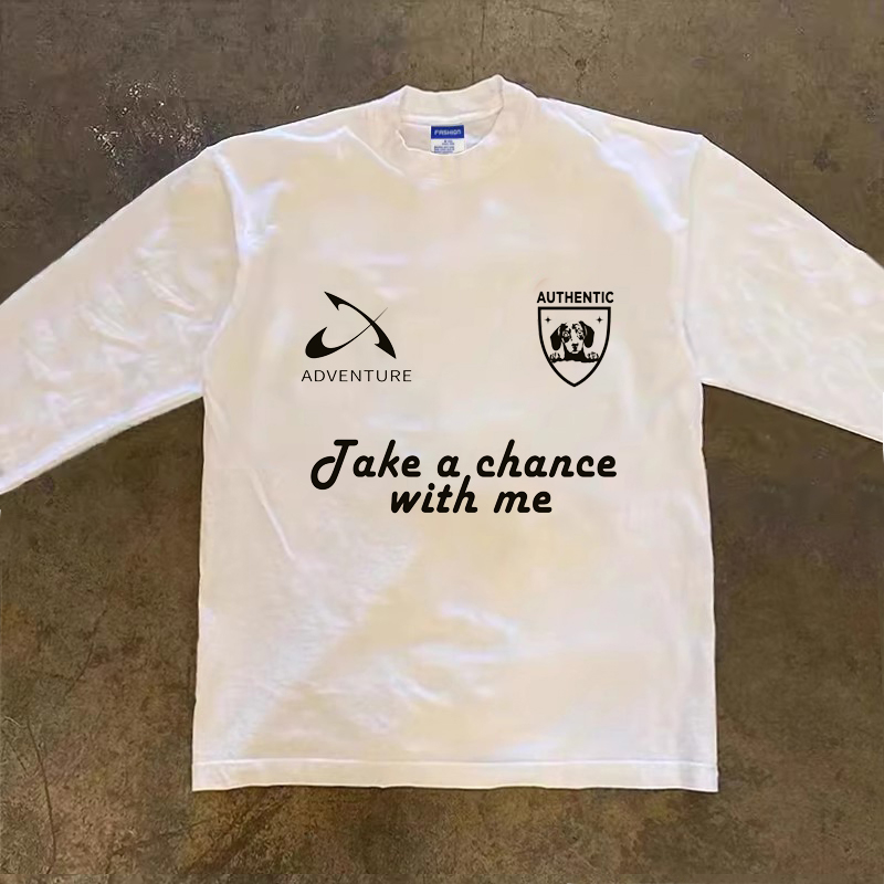 重磅260黑色纯棉不透美式复古街头字母印花男女短袖T恤潮牌长袖