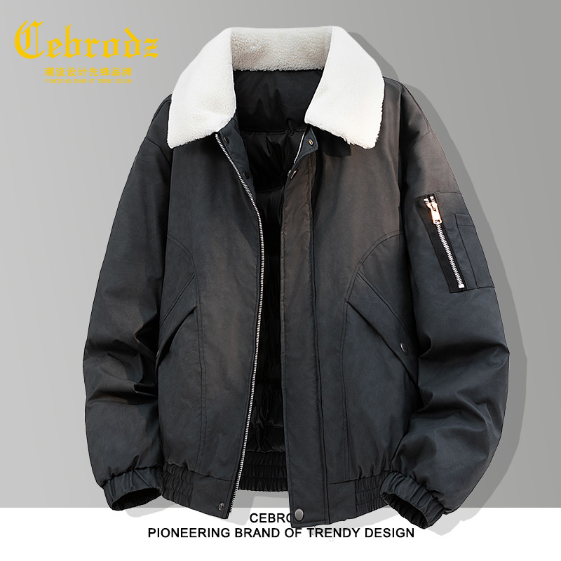 法国Cebrodz美式新款毛领羽绒服男装冬季加厚保暖翻领防风外套男