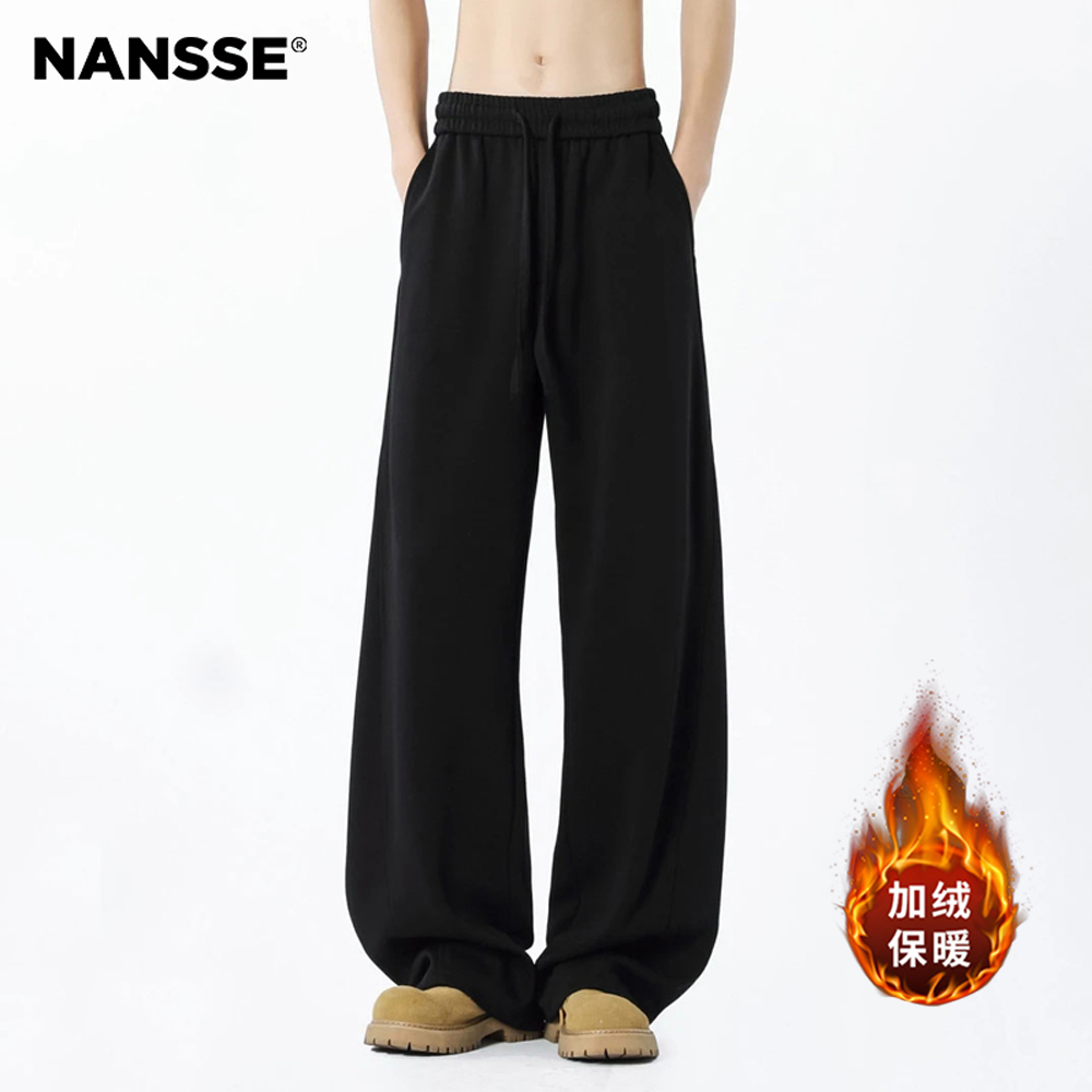 垂感阔腿弯刀卫裤男2025秋冬新款重磅加绒加厚潮牌直筒休闲长裤子