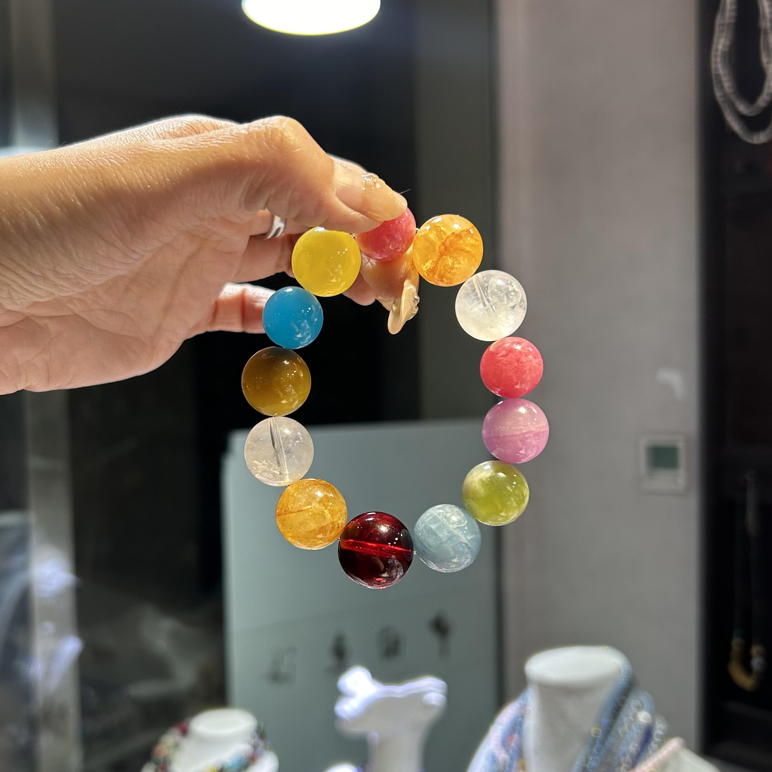 天然水晶多宝手串女招财桃花多巴胺手链蔷薇石黄胶花白幽灵