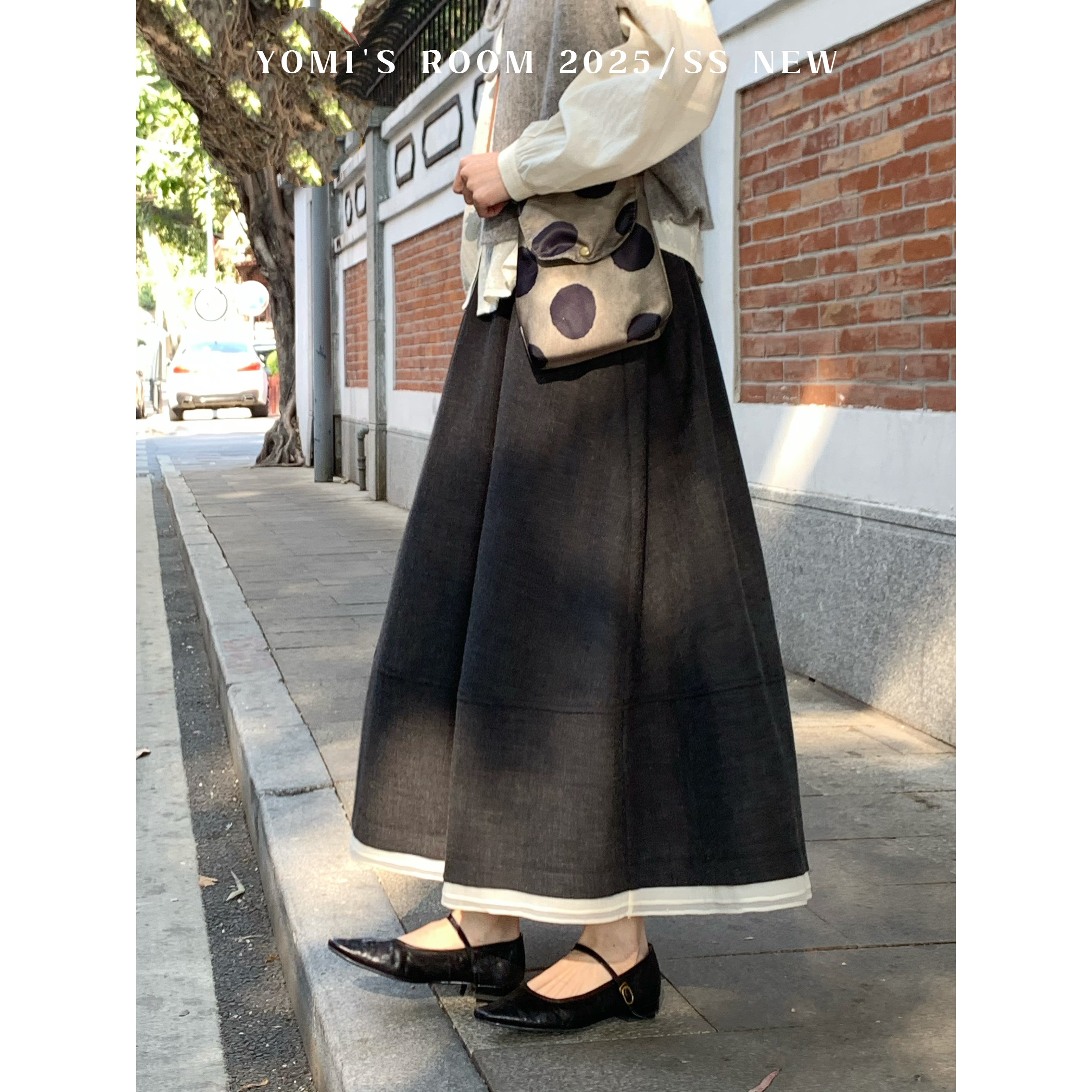 YOMI小个子定制【夜与法兰西】设计感拼接小众显瘦半身裙女春季新款