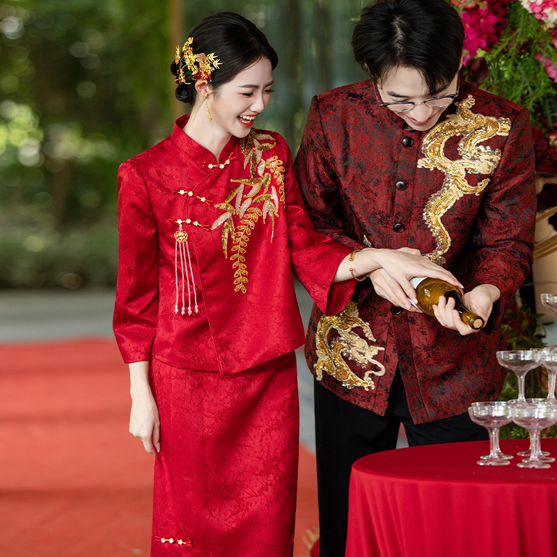 新中式红色敬酒服新娘结婚出阁新中式套装订婚礼服裙回门宴会裙