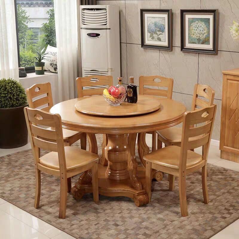 中式实木餐桌椅转盘组合家用圆形餐桌酒店饭店大圆桌电磁炉餐桌子