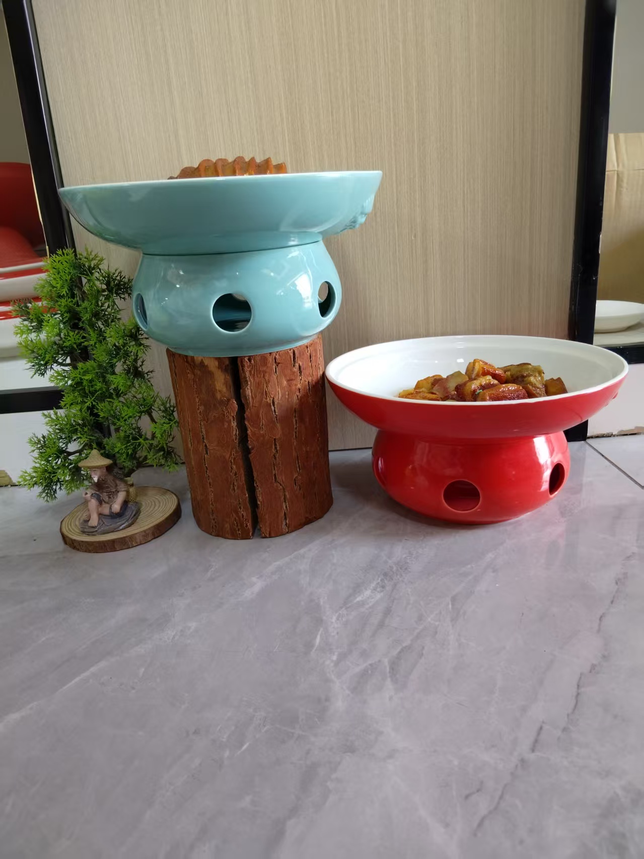 陶瓷蜡烛保温明炉商用餐具双色釉下彩陶瓷狮头炉红烧肉小炒黄牛肉