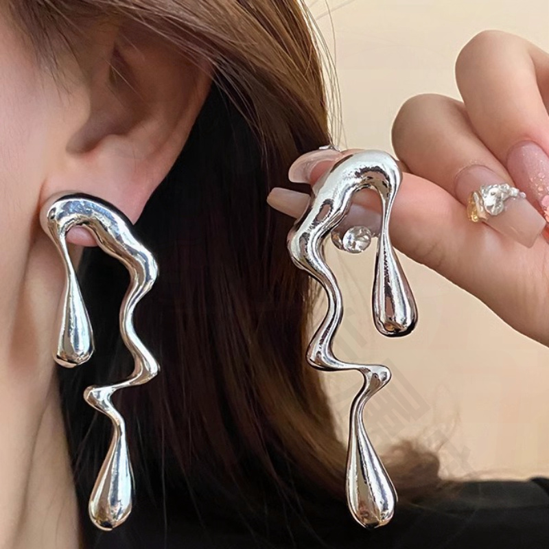 合金亚克力耳饰 （新疆包邮）金属液态耳环2025高级感小众独特夸