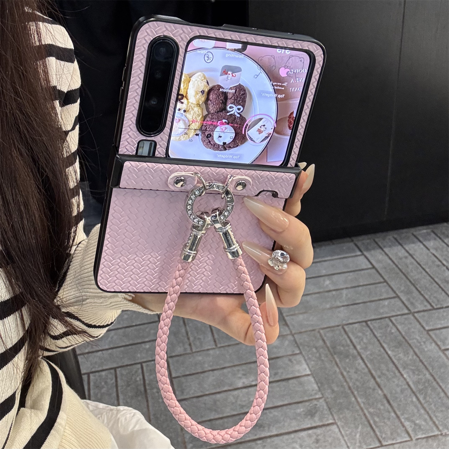 适用华为purax典藏版折叠屏手机壳pocket2高级感纯色编织纹手绳女