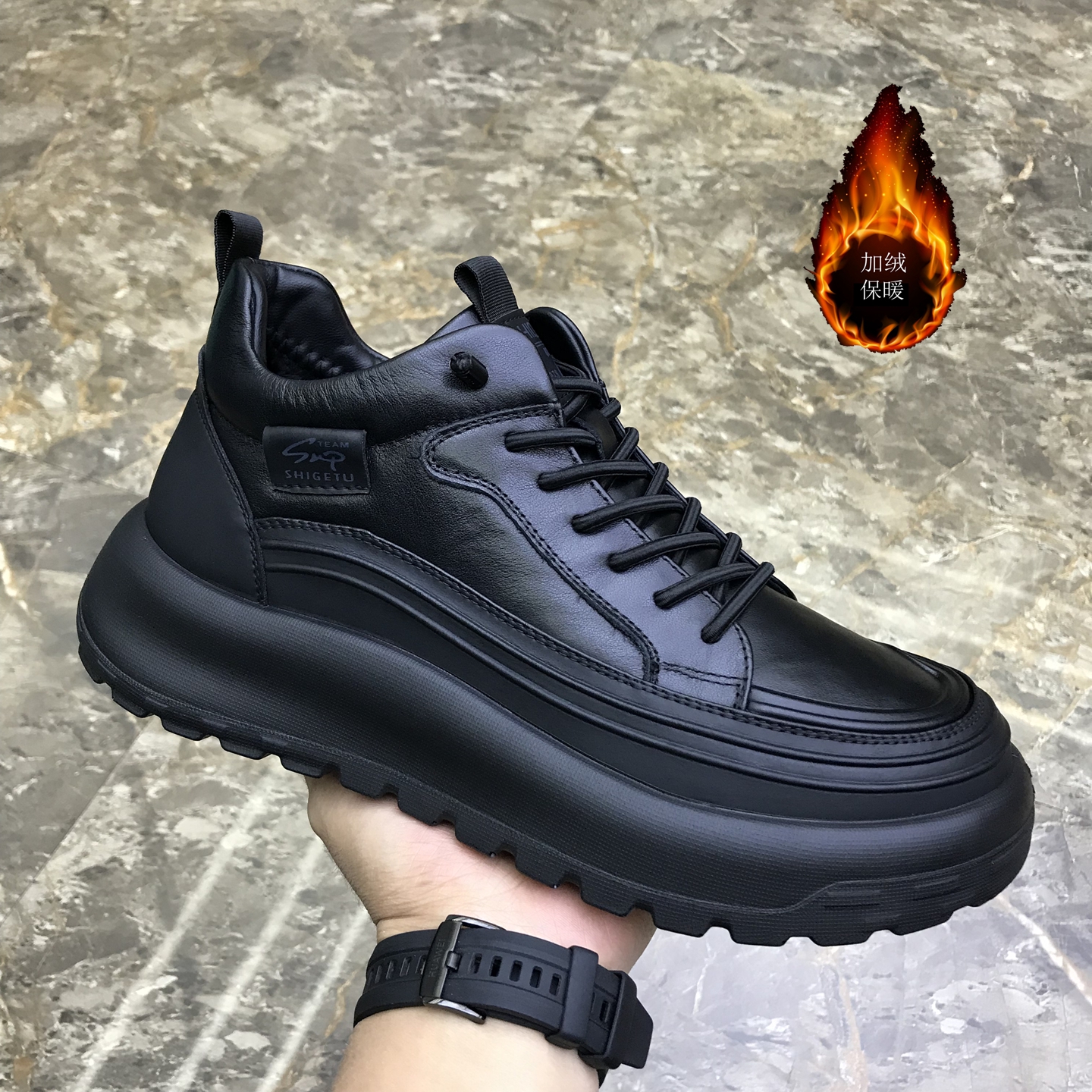 广州真皮高帮男鞋2025秋季新款保暖棉鞋头层牛皮加绒休闲皮鞋