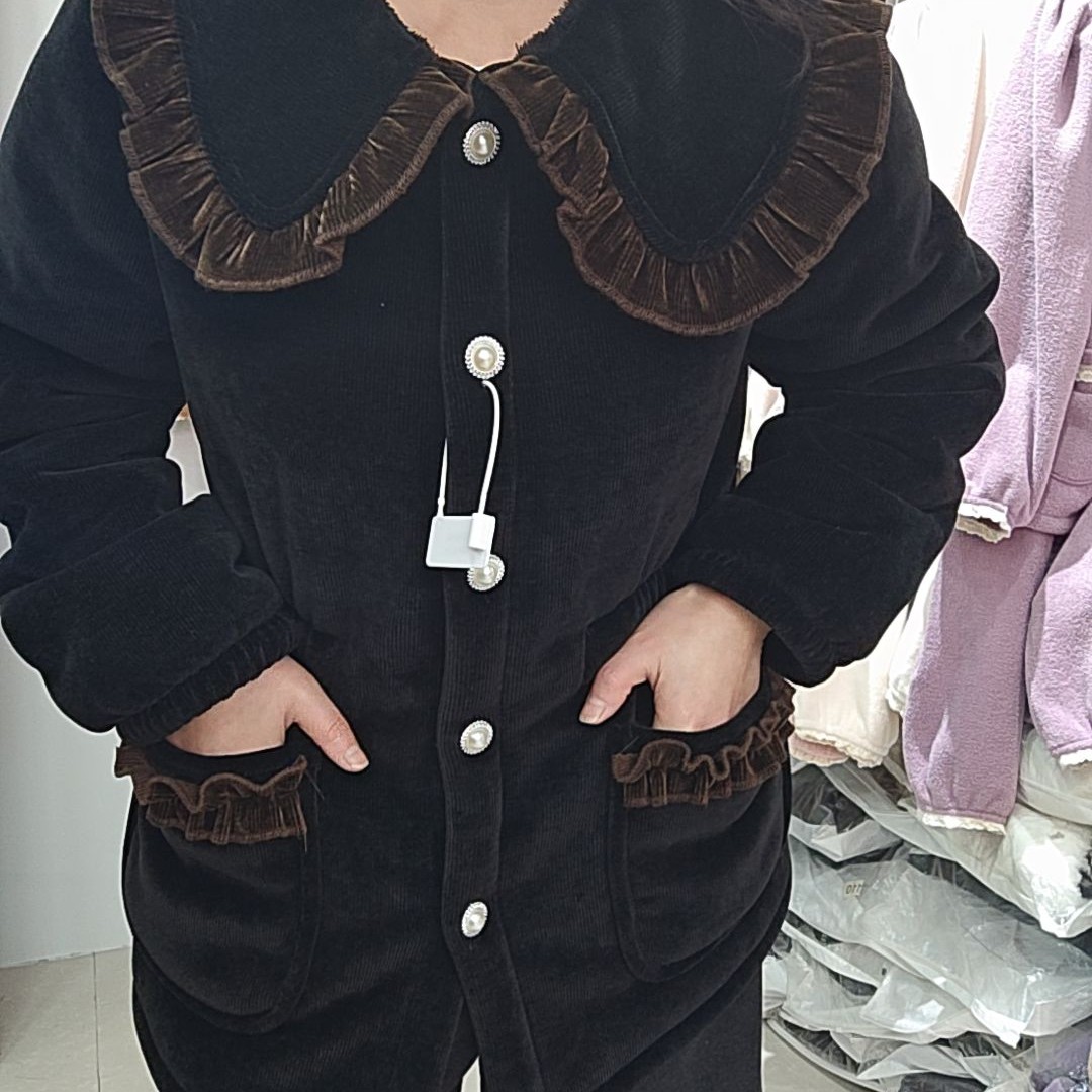 2025年新升级卡色木耳边娃娃领束腰气质显瘦保暖家居服服