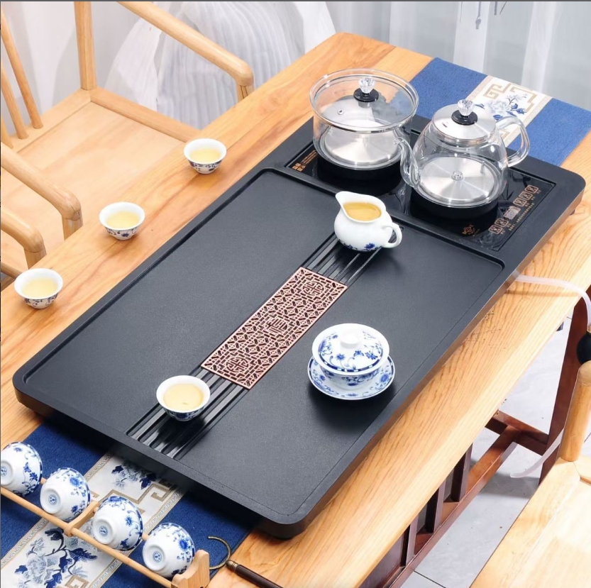 合成乌金石茶盘全自动上水茶台烧水壶操作电磁炉非一体式茶盘