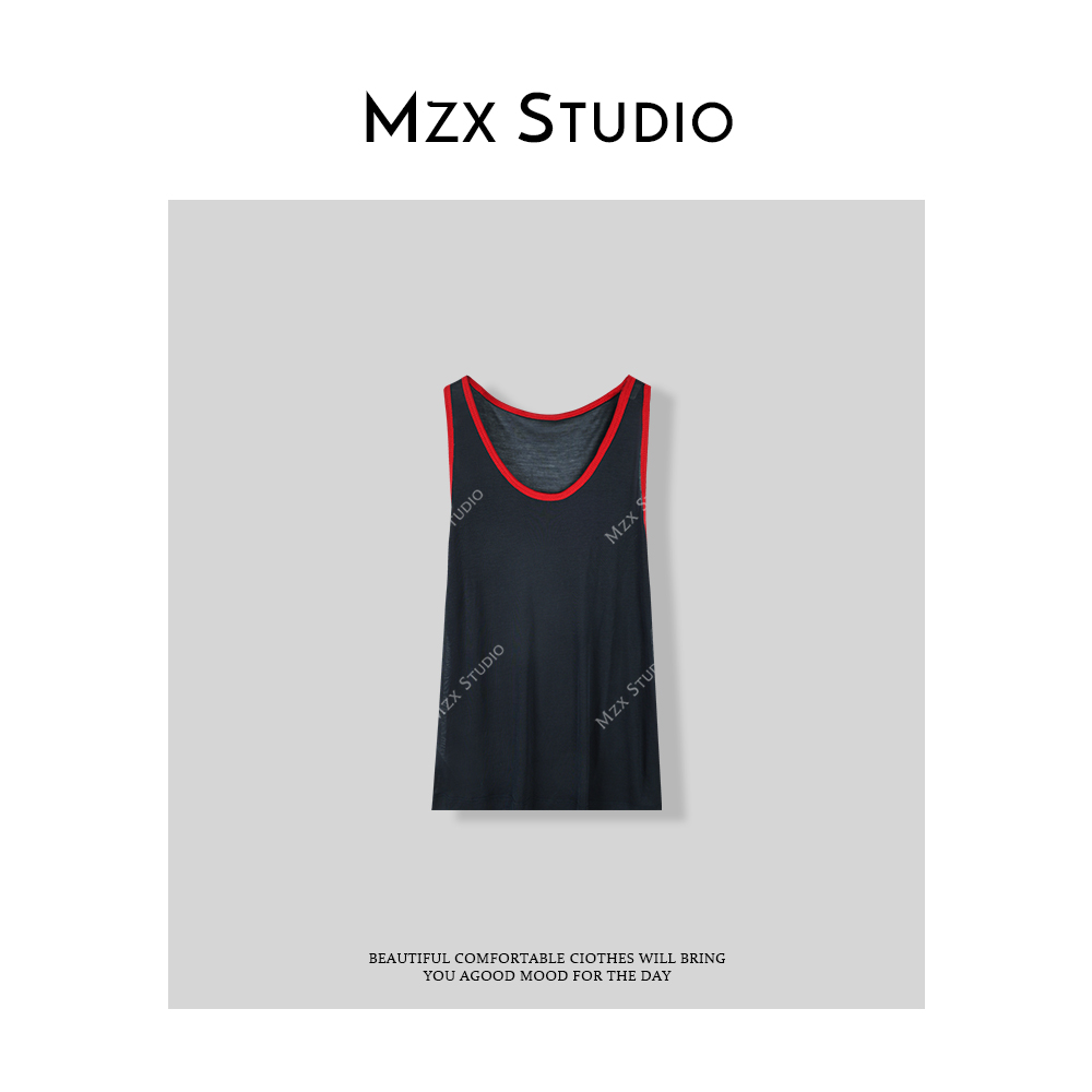 MZX 夏季随性简约风蓝撞红无袖背心BX7802-Y