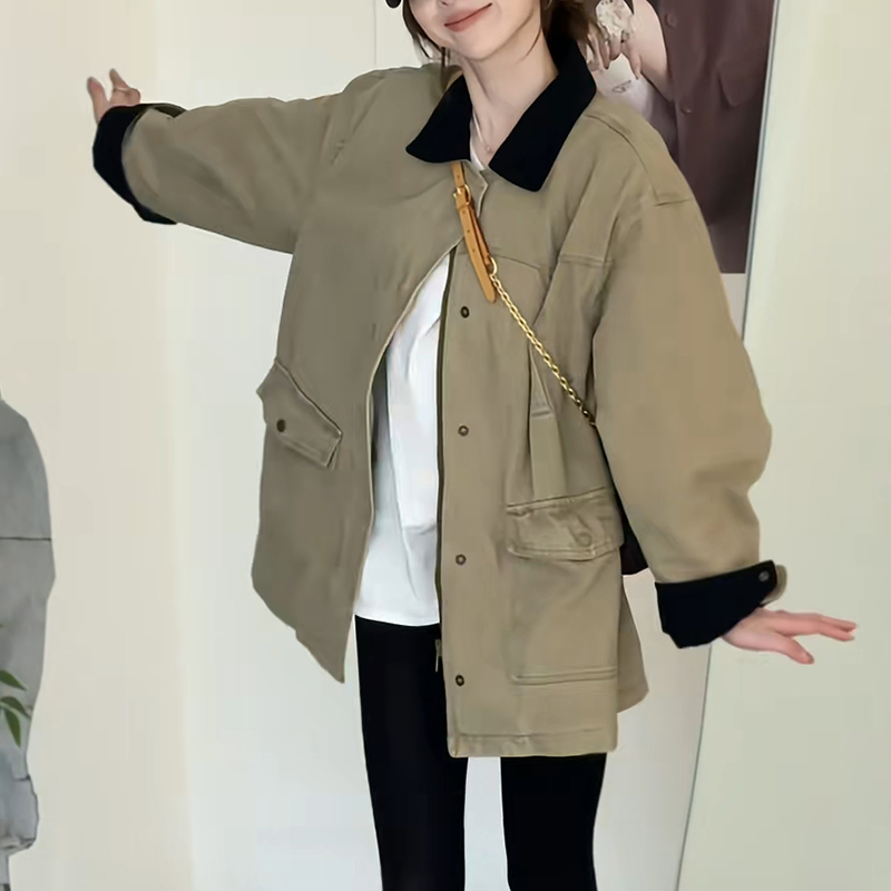 2025新款秋季纯色宽松小众高级感口袋小个子长袖外套潮流女