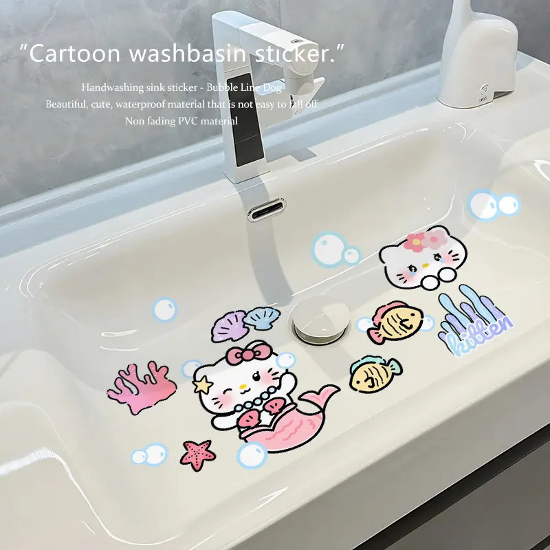 卡通可爱卫生间浴室厨房瓷砖装饰贴纸遮丑洗手台洗手池防水贴纸④
