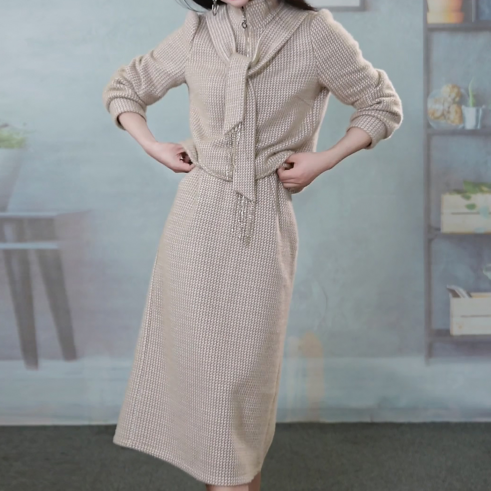 小香风气质两件套2025秋季新款复古针织轻熟风中长款上衣半身裙