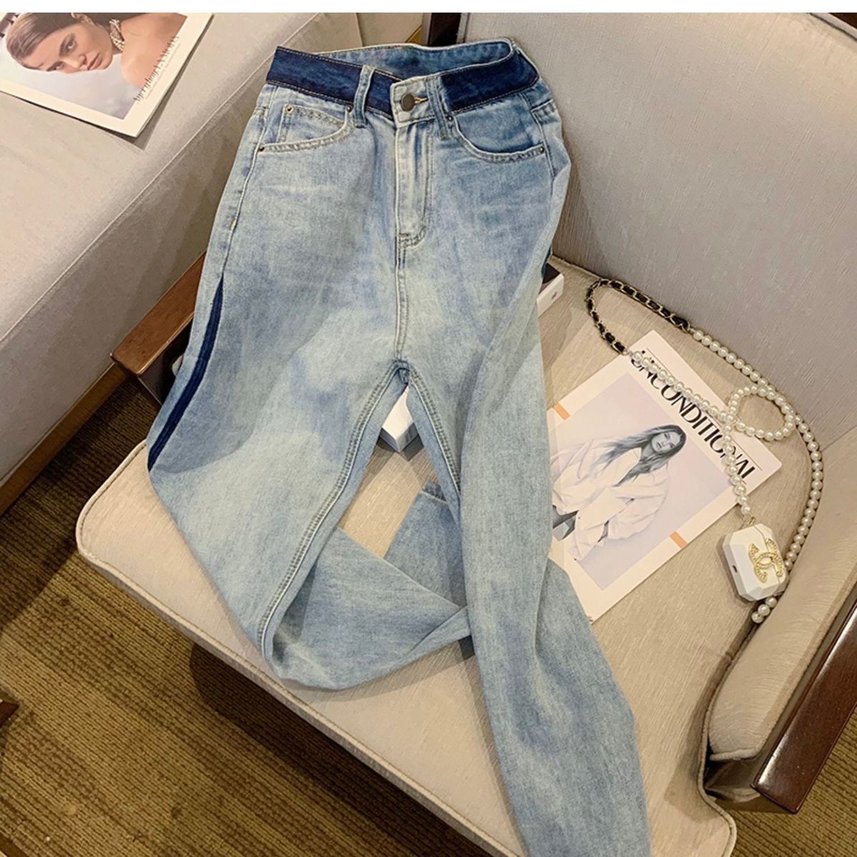 宽松秋季潮牌休闲拖地新款2025直筒男做旧牛仔裤阔腿裤子水洗