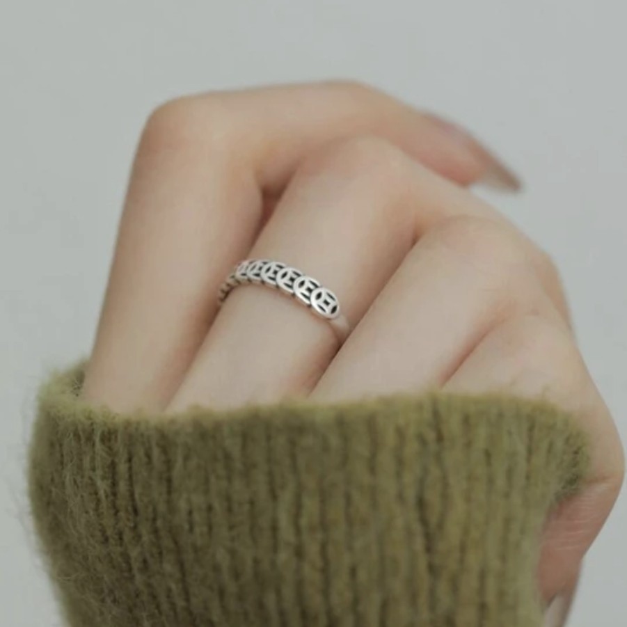 【钱多多】戒指银色女个性男女小众复古百搭时尚戒指指环