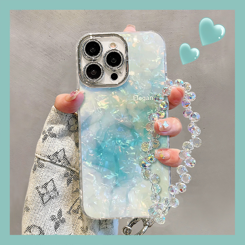 晕染蓝手链适用苹果15vivo华为oppo小米iPhone16精孔贝壳纹手机壳