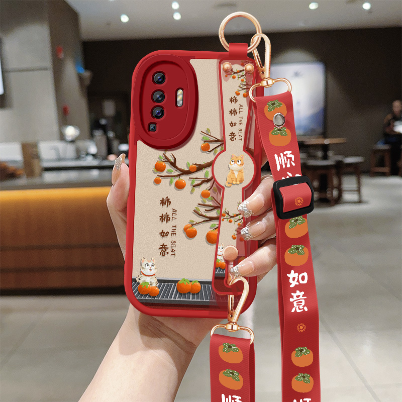 vivox50手机壳新款腕带挂绳x50pro防摔女款软保护套适用柿柿如意