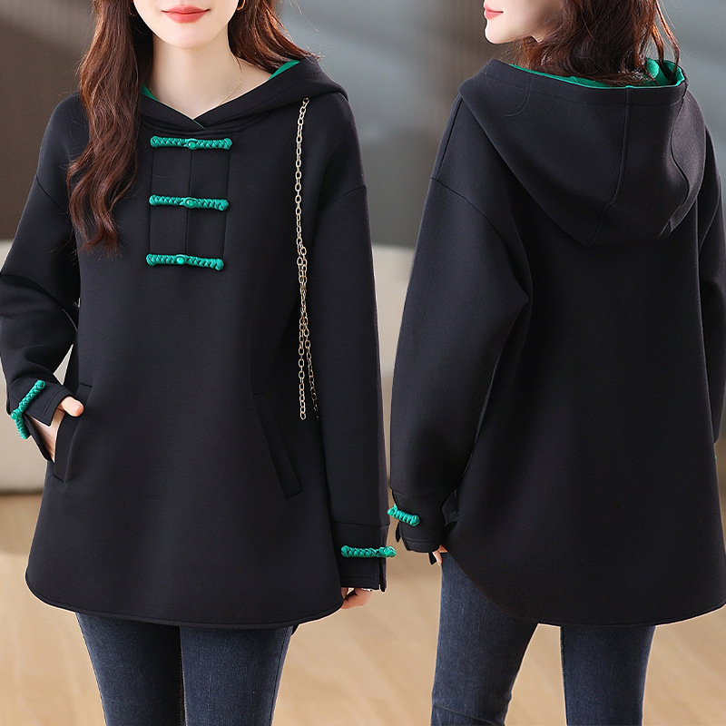 2025年新款大码新款复古风改良旗袍拼接韩版卫衣绒衫女