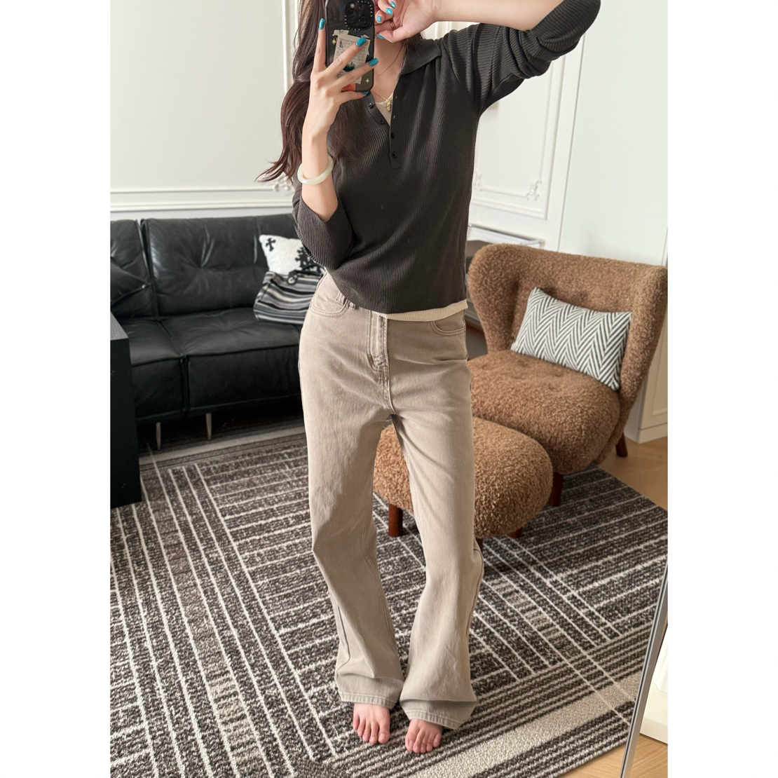 冬季燕麦拿铁女巴恩风显瘦牛仔裤