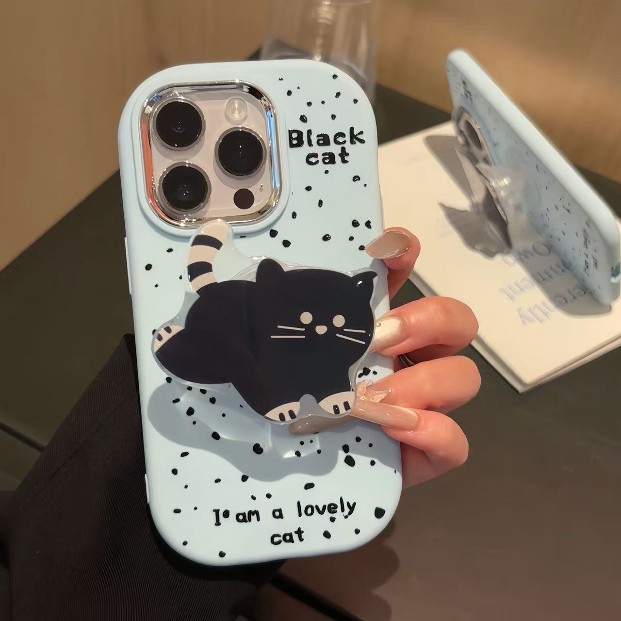 可爱英文泼墨猫咪适用苹果16手机壳iPhone15小米vivoppo华为女款