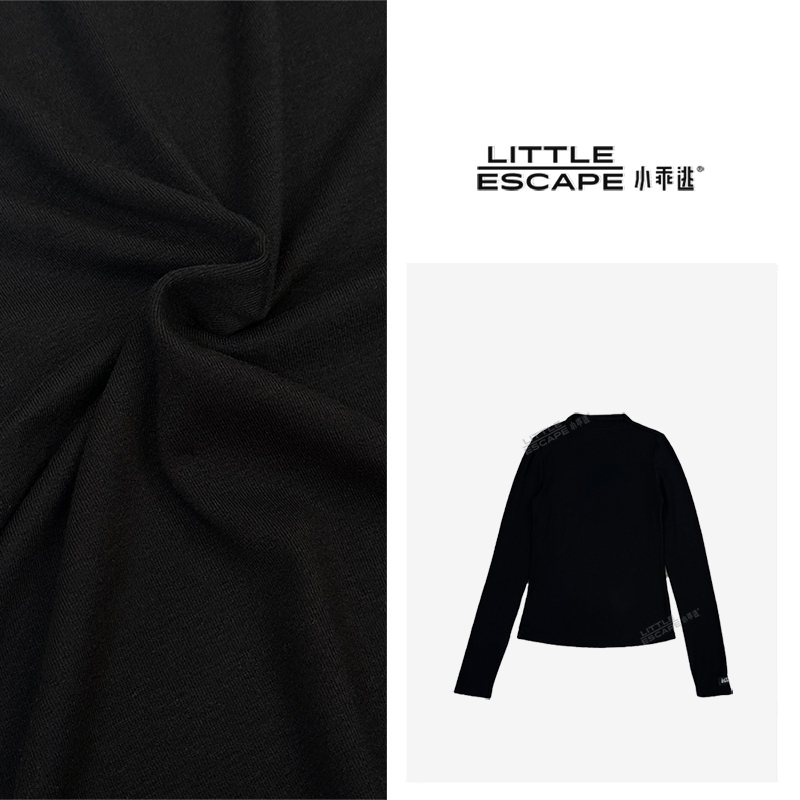 小乖逃一字领正肩单黑色字母T恤打底衫高领月光打底净色240770