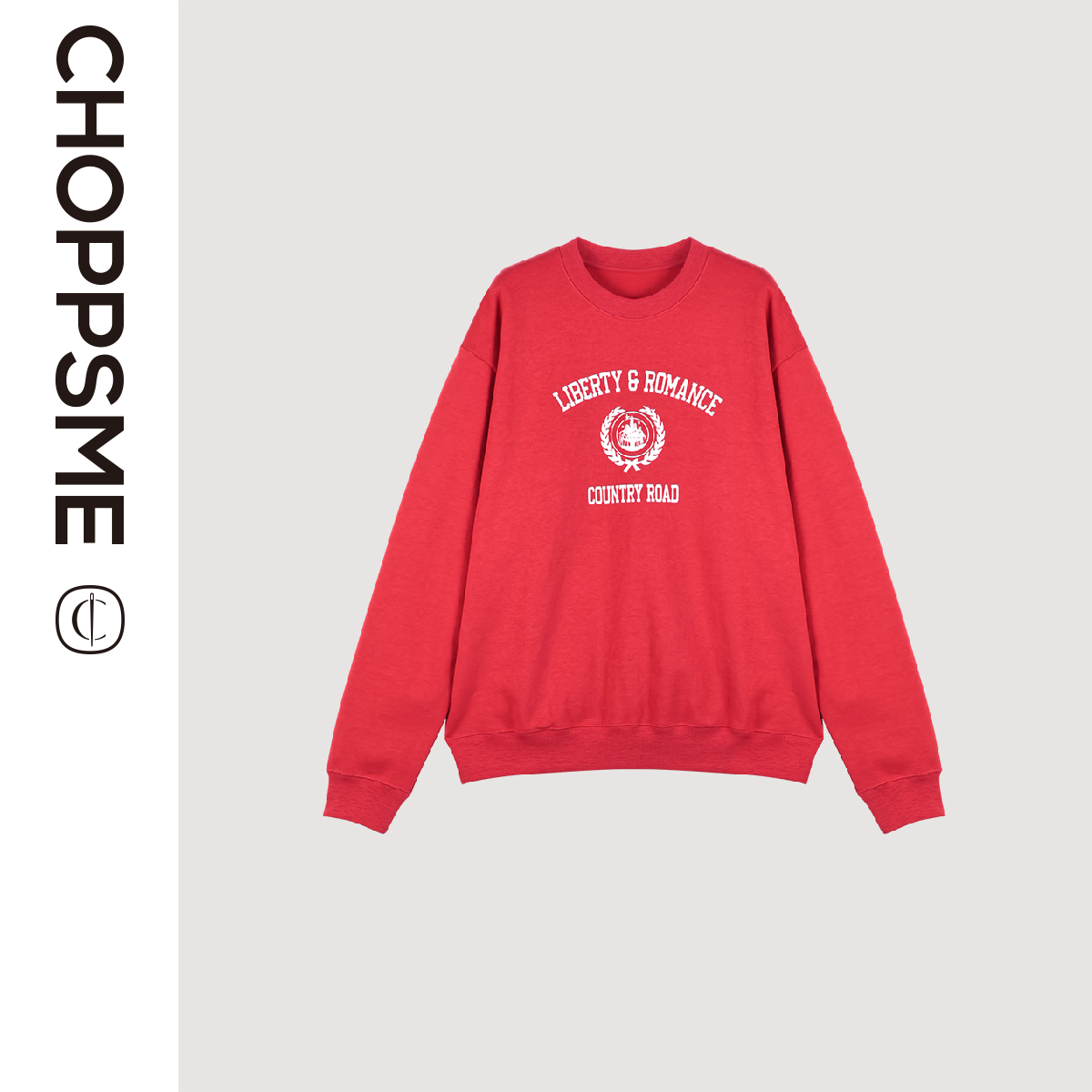 巧珀思｜23025内加绒纯棉图案字母印花罗纹边宽松套头红色卫衣上衣