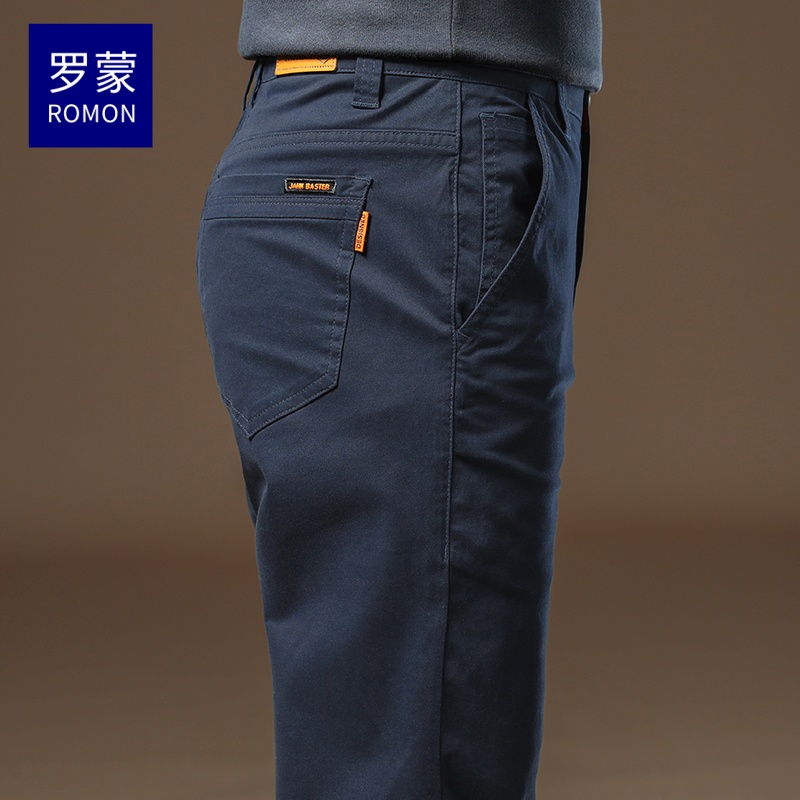 罗蒙高端休闲裤男士秋冬季直筒修身藏蓝色长裤抗皱商务百搭西裤男