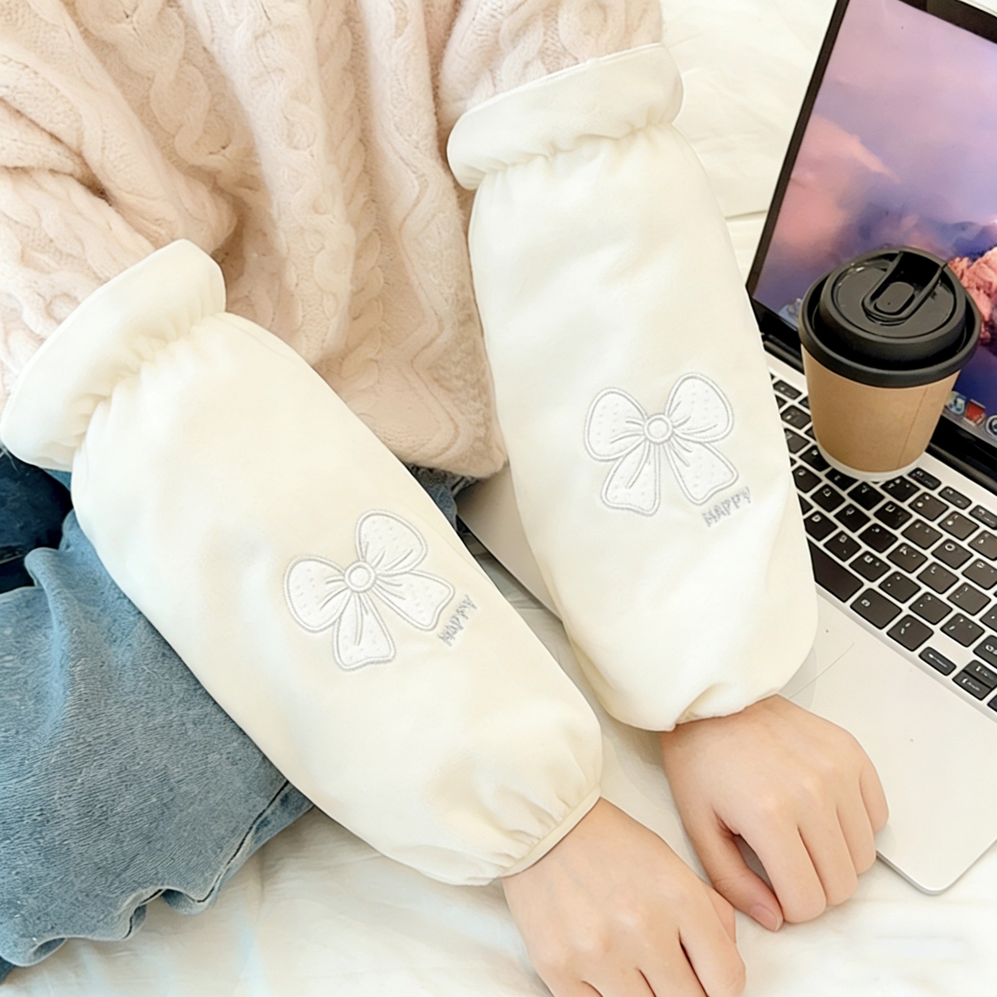 长款袖套套袖女2025新款冬羽绒服护袖上班耐脏可爱手袖防脏高颜值