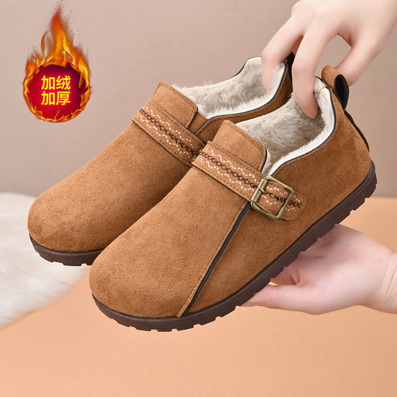 加绒勃肯鞋女冬季新款加厚毛毛鞋老北京棉鞋一脚蹬保暖防滑妈妈鞋