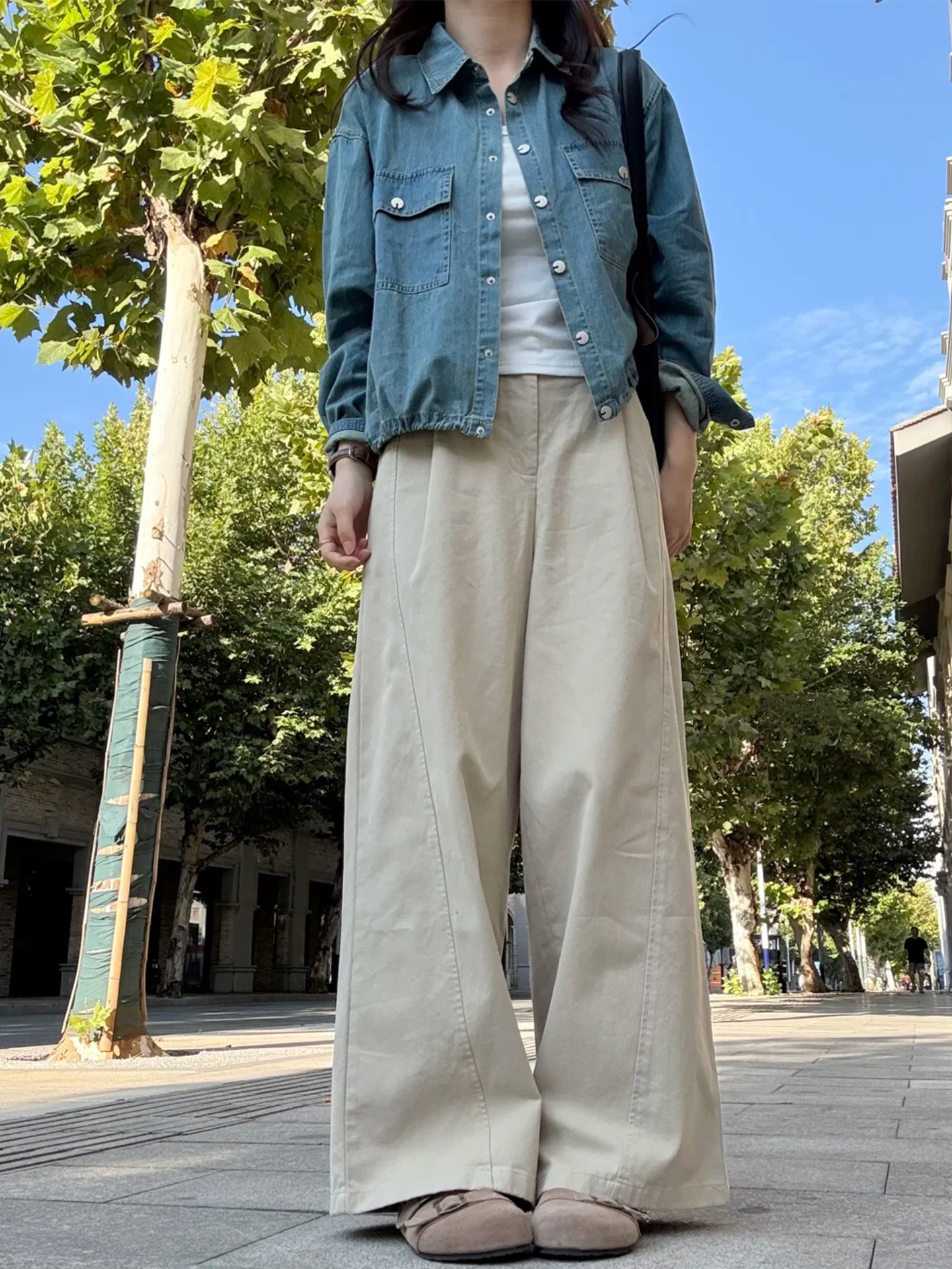 韩系慵懒感阔腿工装裤女秋季新款大码胖mm宽松显瘦百搭直筒休闲裤