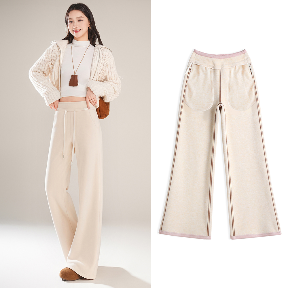 010高奢定制~内里无缝包边！LU家同款羊毛蚕丝窄版阔腿裤！