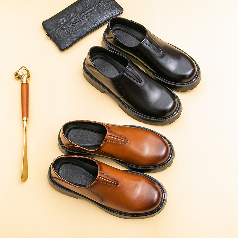 乐福鞋男夏秋高级感商务休闲皮鞋时尚潮流一脚蹬厚底增高豆豆鞋男