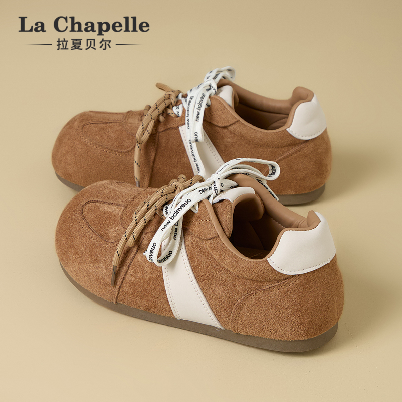 拉夏贝尔复古内增高德训鞋女2025冬季新款百搭厚底休闲阿甘勃肯鞋