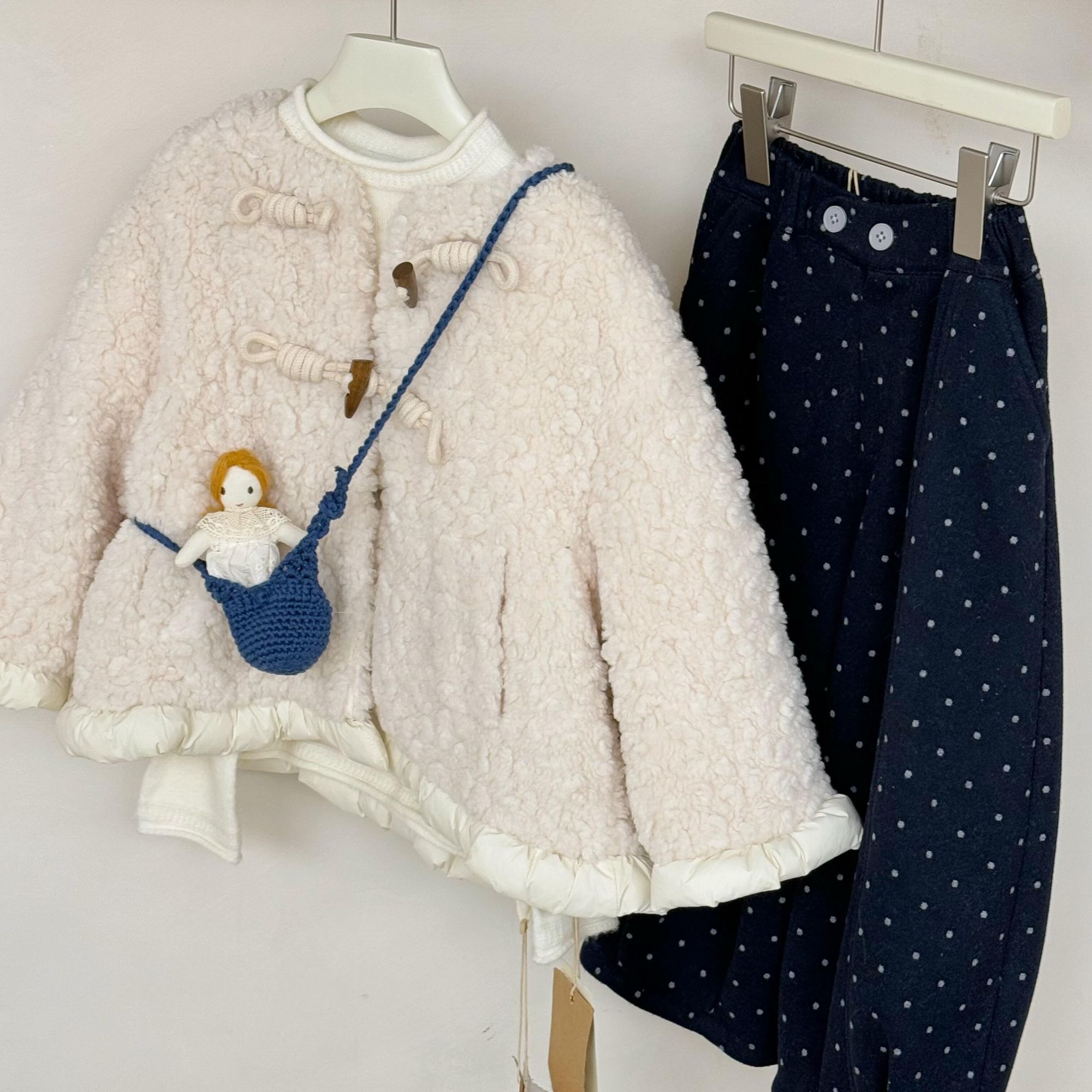 童装女童宝宝儿童冬装韩系可爱兔耳朵毛毛外套大衣棉衣羊角扣棉服