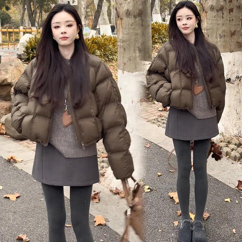 轻奢时尚纯色圆领龟背泡芙休闲棉服女冬季新款宽松显瘦百搭保暖棉