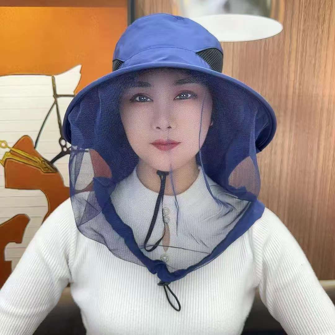防晒防蚊虫遮阳帽子男女夏季户外面罩大檐防紫外线钓鱼露营登山帽
