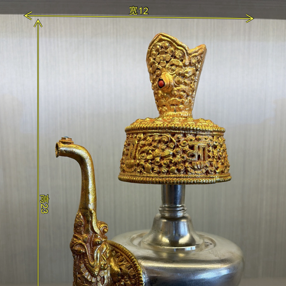 手工雕花]尼泊尔手工文巴壶贲巴壶铜鎏金鎏银净水瓶藏族宝瓶