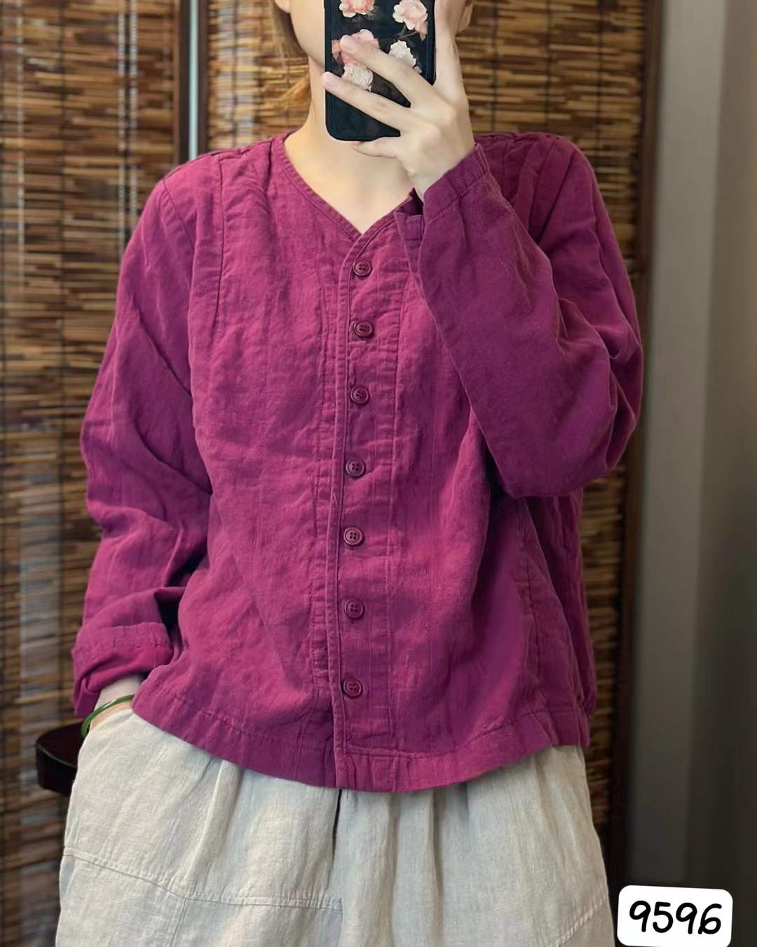 麻宛纪希哦上衣女款纯亚麻秋季新款纯色春秋衬衫休闲百搭显瘦女