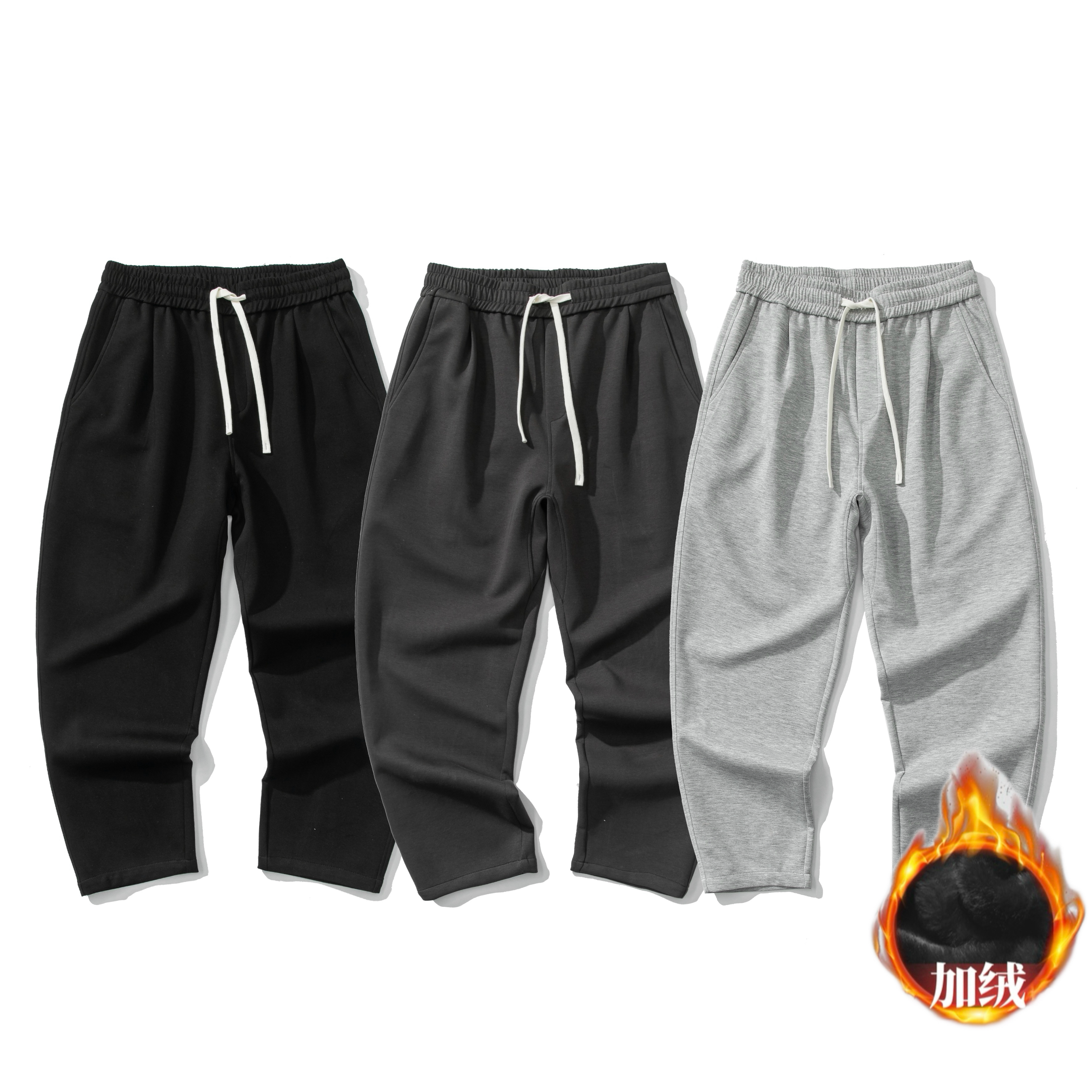 大码抗皱长裤休闲裤宽松型卫裤加厚宽松高弹裤子加绒保暖纯色