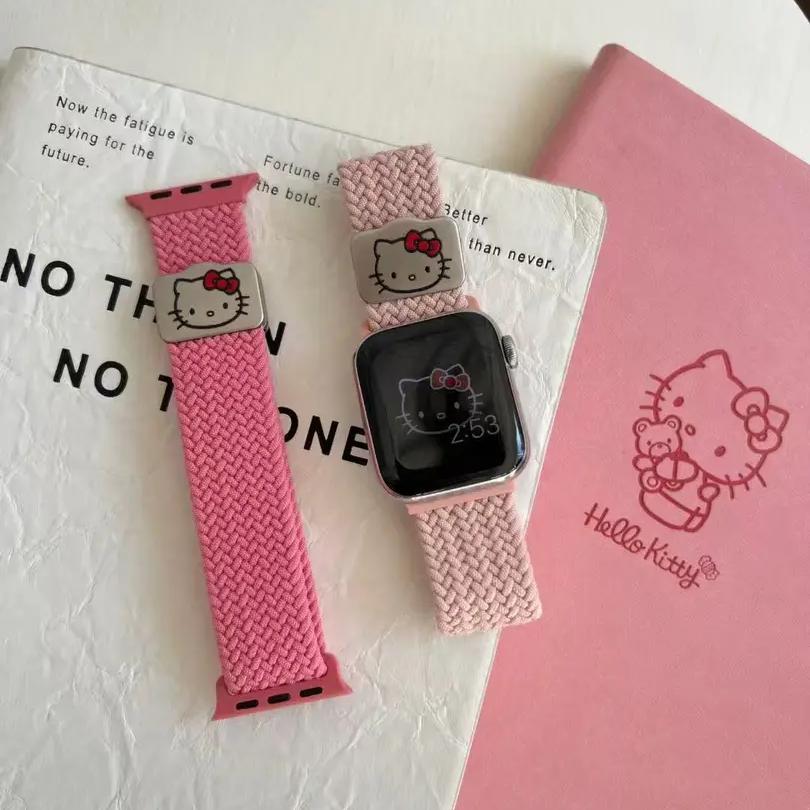 适配苹果手表s10编织磁吸表带iwatchs456Se凯蒂猫Kitty夏时尚腕带
