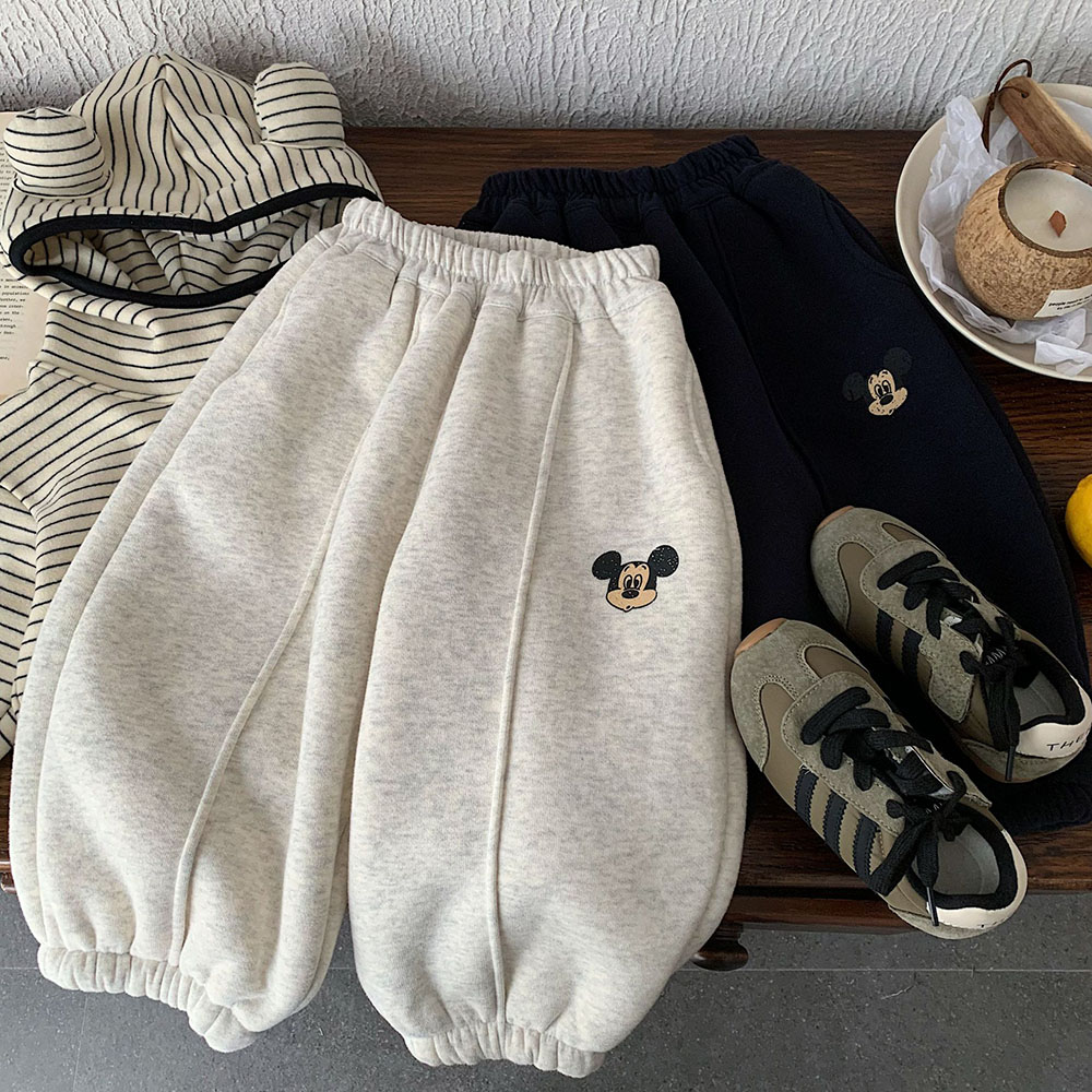 儿童卫裤2025冬季新款男童加绒加厚休闲束脚裤宝宝卡通保暖运动裤