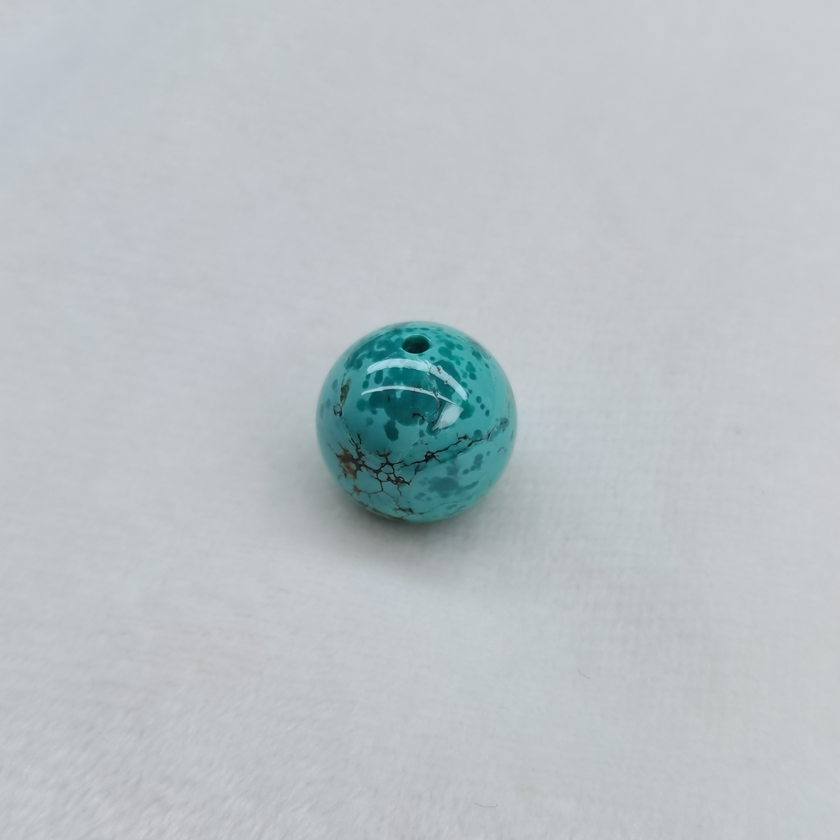 原矿高瓷绿松石玉化雨点带水草纹圆珠 直径13MM 重3.2g