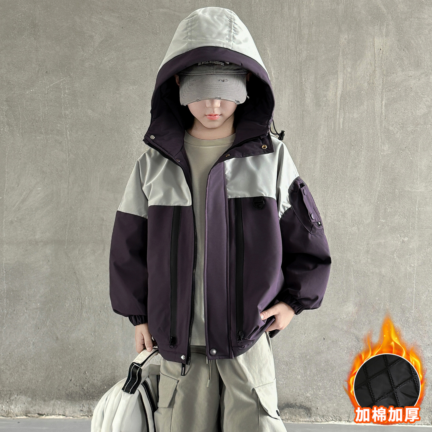 男童冲锋衣外套秋冬季夹棉加厚6-12岁中大童冬装儿童男孩二棉棉衣