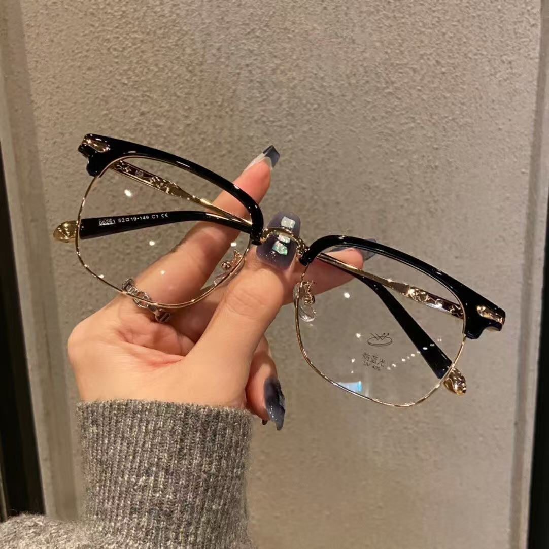 复古斯文败类半框眼镜近视男款潮可配度数防蓝光高级感眼睛镜框架