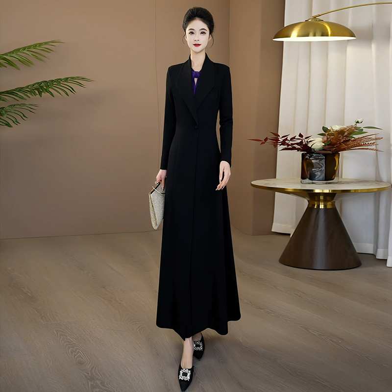 收腰气质风衣式假两件连衣裙2025年秋冬季加厚保暖显瘦长裙217