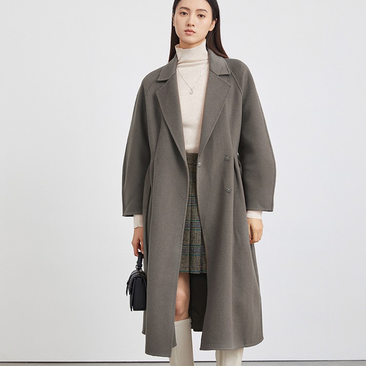 sdeer圣迪奥女装时尚气质西装领收腰双面呢长款大衣S223Z2502