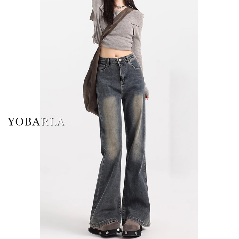 复古怀旧高腰穿搭微喇牛仔裤女秋冬新款大码梨形身材裤子微喇裤